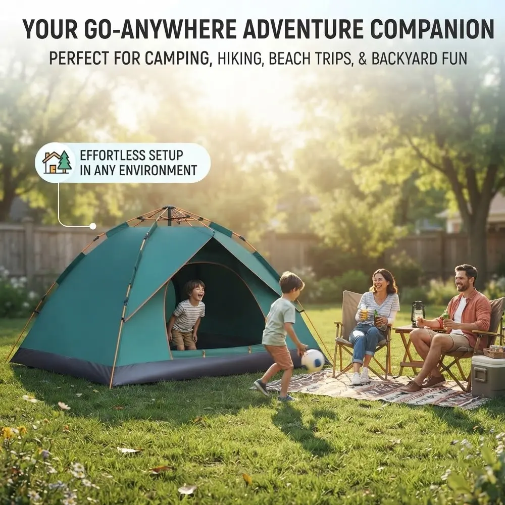 2-Person Pop-Up Camping Tent for Couples, Lightweight Automatic Quick-Setup Tent with Storage Pocket, Lantern Hook, Compact Portable for Park Date, Beach Trip Essentials