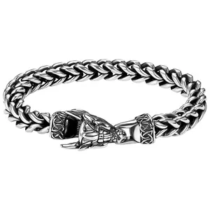 OIDEA Mens Viking Dragon Bracelet Stainless Steel Cuban Link Silver Dragon Head Punk Nordic Bracelet Gift for Husband Boyfriend