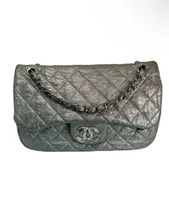 Pre-owned CHANEL Crinkled Calfskin Shoulder Bags Silver Icy Flap Bag