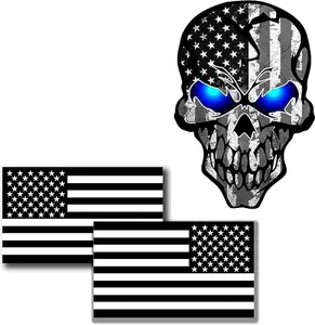 3 Pack Reflective Black American Flag Stickers, 5.1" UV Fade Resistant Vinyl Car Decals for Trucks Jeep Van Women Men Motorcycle Laptop Skateboard Bike Bumper