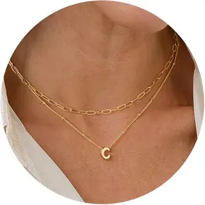 Women's initial necklace, personalized double-layered paperclip necklace, perfect gift for girls.