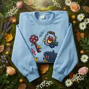 Slay the Spire Embroidered Sweatshirt Hoodie, Roguelike Game Relics Shirt, Ironclad Burning Blood & Ruby Key Gift.