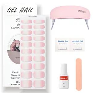 Semi-Cured Gel Nail Strips Value Set (N Pink Ombre Kit) Includes Full Size Lamp and Mini Remover, Salon-Quality, Long Lasting, Easy to Apply & Remove