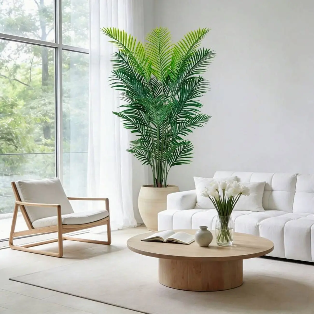 🌴 4FT 5FT 6FT Artificial Areca Palm Tree, Realistic Faux Palm Plant With Black Pot For Living Room, Bedroom And Office.