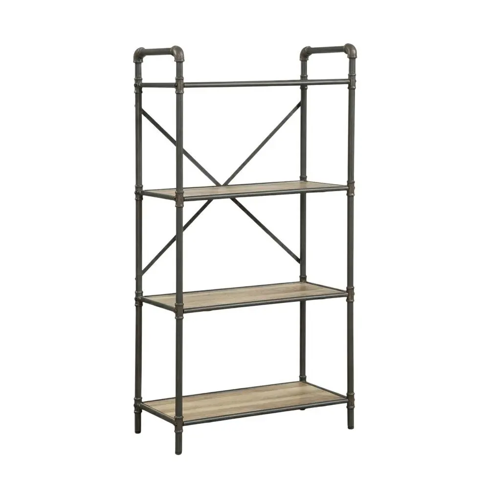 Antique Oak and Gray Rectangular Multi-Tiered Bookshelf, Indoor Storage Shelves with Modern Design