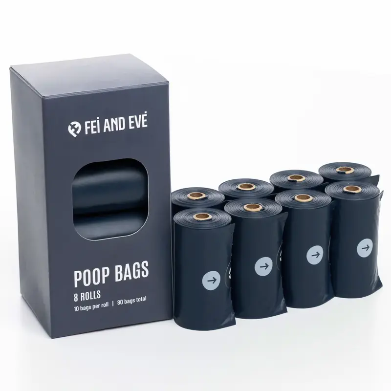 Fei and Eve Leak-Proof Dog Poop Bags | Extra Thick | 100% Leak-Proof | Full Blackout & Odor-Locking | Stretch Resistant | Easy to Tear off | Waste Bags | Unscented