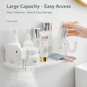 Cute Elephant Wall Shelf – Waterproof Adhesive Wall Organizer, No-Drill Bathroom & Home Storage Rack, Space-Saving Decor Shelf