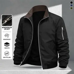 Men's Contrasting Color Stand-Up Collar Jacket Light Thin Windproof Fabric Arm Bag Design American Retro Style Daily Commuting Trendy Versatile Personalized Models