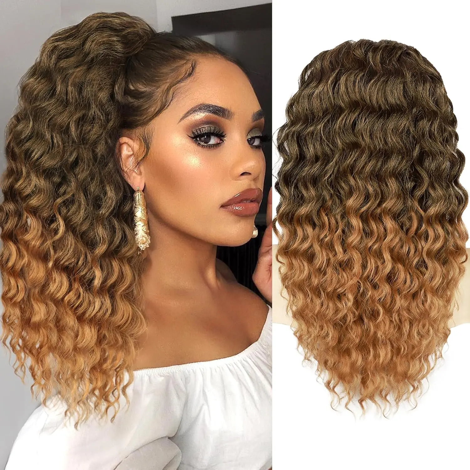 HMD Curly Drawstring Clip-In Ponytail Extension, Women's Synthetic Hair Piece, Fluffy Soft Natural Thick Loose Hair Accessory for Daily Wear, Synthetic Hair Pieces
