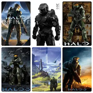 Halo Master Chief 117 black-and-white realistic style canvas poster, iconic sci-fi mech warrior wall art, stylish game room and bedroom hanging artwork, personalized decoration for players, high-end professional Halo poster