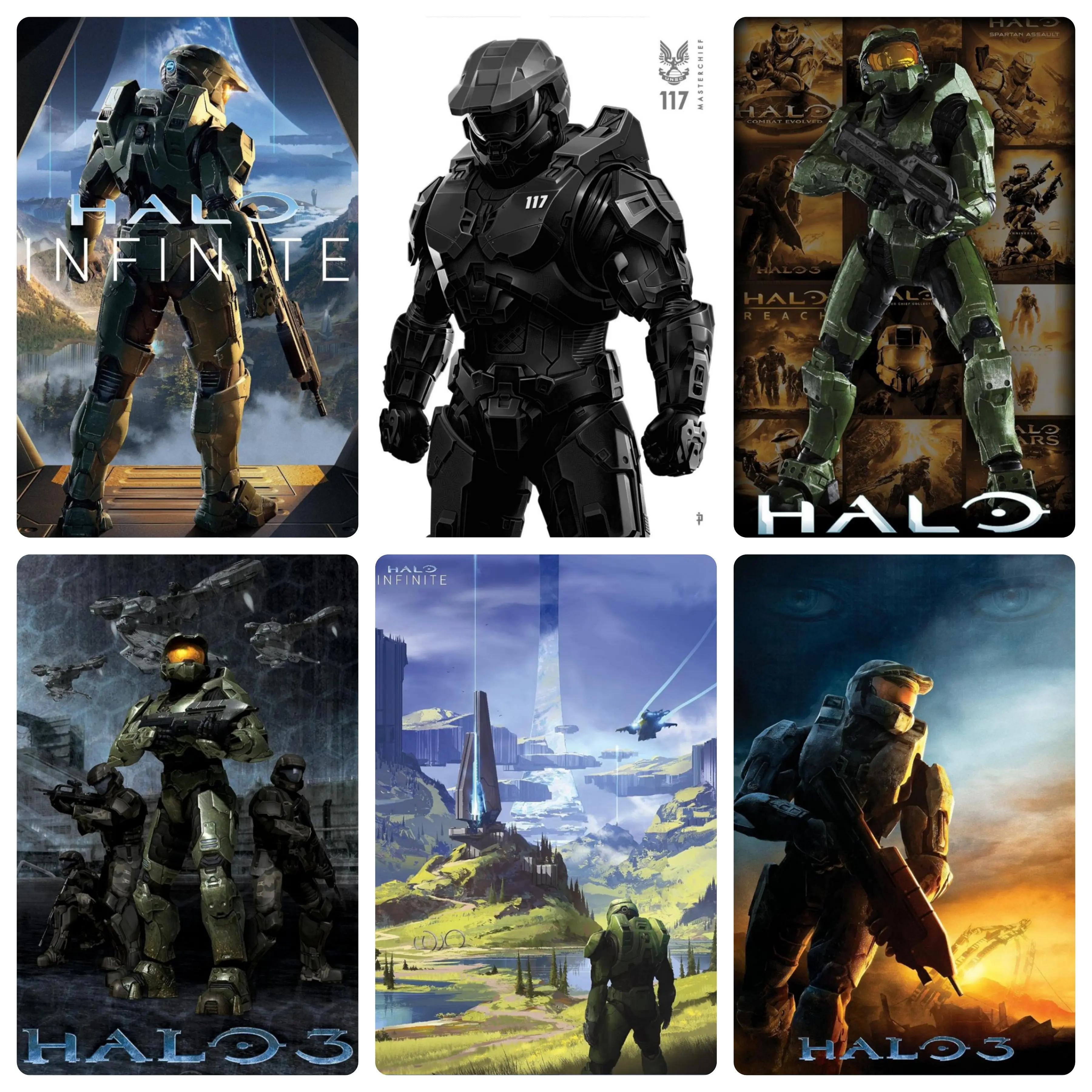 Halo Master Chief 117 Black-White Realistic Canvas Poster, Iconic Sci-Fi Mech Warrior Character Art, Above Bed Wall Decor with Print Design, Creative Design Graphic Prints for Game Room Hanging Home Decor