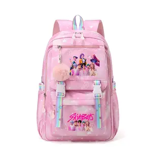 【NEW】1 pc, solid color backpack, women's backpack, Kpop style, printed with witch hunting group/celebrity pattern, zipper closure, fashionable and versatile, casual and trendy, suitable for school, sports, travel, and other occasions