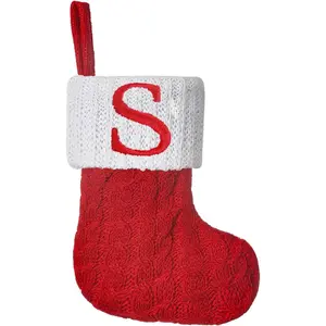 Mini Red Knit Stocking 8.5 Inches Initial Monogram Embroidered Christmas Stocking Family Fireplace Hanging Ornament Xmas Holiday Decor Gift Letter S