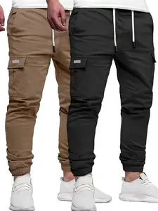 Men’s basic cargo pants set featuring an elastic waistband and multiple pockets, solid color. Outdoor work pants suitable for fishing, outdoor activities, work, hiking, and camping; ideal for spring and autumn wear. Men's Bottoms fathersdaygift