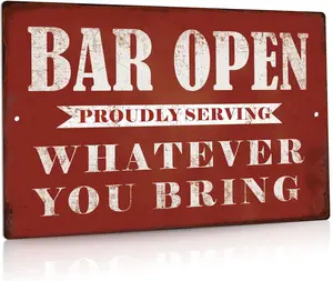 Vintage 'Bar Open' Tin Sign - Retro Metal Wall Decor for Home Bars, Man Caves, Pubs, Speakeasies & Game Rooms - 12x8 Inch Funny Tavern Sign for Garage, Basement, Coffee Shop & Themed Parties