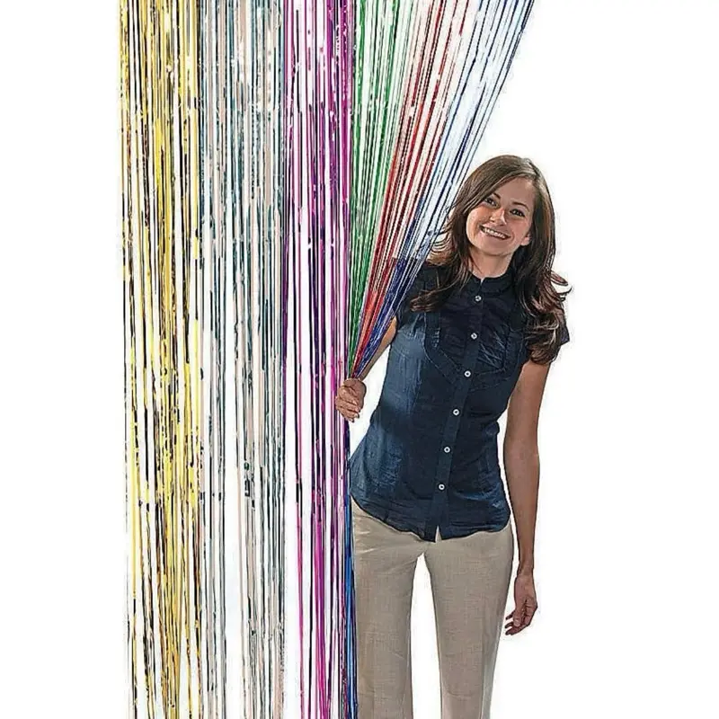 Fun Express Metallic Rainbow Stripes Fringe Curtain, 1-Piece Party Decorations - Birthday Party Decor, Door Borders, Home & Festive Backdrop Supply, One-Piece