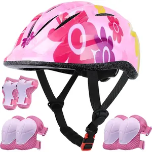 L-QE010  Kids Helmet Adjustable with Sports Protective Gear Set Knee Elbow Wrist Pads for Toddler Ages 3 to 8 Years Old Boys Girls Cycling Skating Scooter Helmet