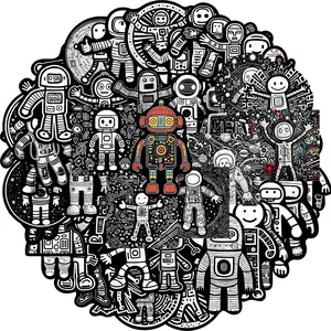 Cute Robot Pattern Sticker, 50pcs/set Science Theme Vinyl Waterproof Decals, Decorative Sticker for Computer Skateboard Laptop Water Bottle Luggage Notebook, Ornaments