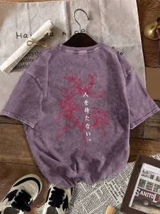 Unisex Japanese Floral Print Short Sleeve T-Shirt, Vintage Street Style, Loose Fit, Breathable, Casual Fashion for Students