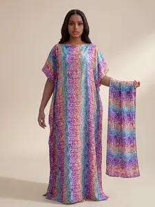 Fashion Sexy Striped Pattern Maxi Dress with Sash Scarf Headband, Elegant Beach Cover-Up and Sun Protection for All Seasons, Swimsuit Cover Up, Swimsuit Coverups