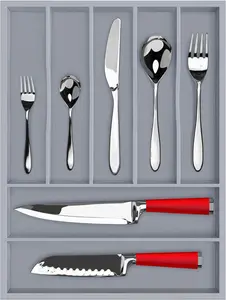 Royal Craft Wood Kitchen Drawer Organizer 7 Slot Bamboo Gray Adjustable Utensil Holder Flatware Caddy Cutlery Tray with Dividers for Drawers