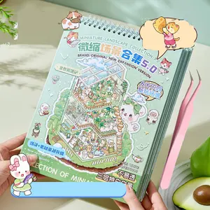 Miniature Scenery Mistlight Town 5.0 Sticker Book, Includes 12 PET Stickers, 6 Large Scene Cards, 2 Reference Images & 1 Tweezer, Visual 3D Pop-Up Cottage Children's Handmade Journal Quiet Book, DIY Decoration Art Stickers Gift Set, Handmade Crafts