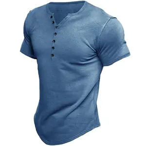 Men's Henley Shirts Short Sleeve Muscle Fit Shirts Vintage Casual Button V Neck T-Shirts for Men
