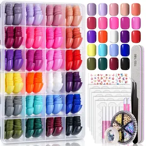 Short Press on Nails, 24 Colors Short Fake Nails with Glue, Glossy Press On Nails for Women, 720PCS Fake Nails for DIY Halloween Nail Art