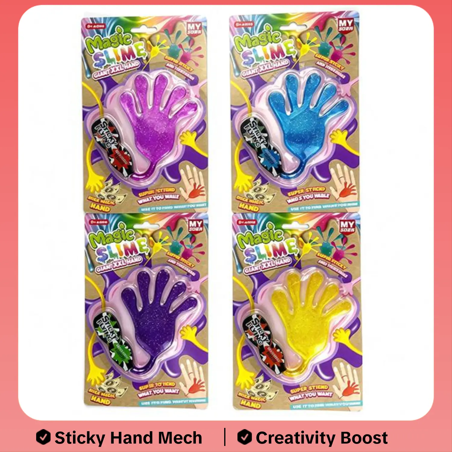 4-Piece Magic Slime Sticky Hand Toy Set, Classic Novelty Prank Gag Gift, PP Cool Toy for Kids - Interactive Play Accessory with Sticky Mechanism That Encourages Creativity, Cool Toys