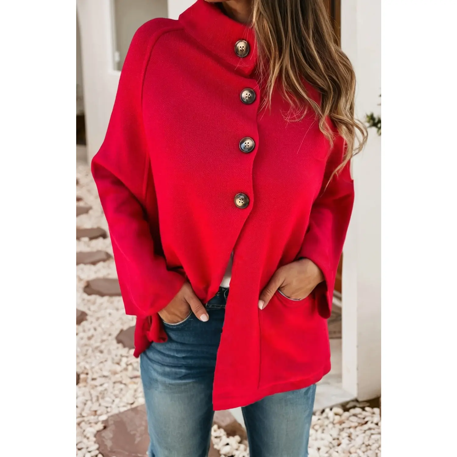 Crimson Luxe Button Jacket