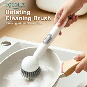 6-in-1 Dish Brush with Detergent Dispenser 360° Rotating Scrubber for Pots Pans Dishes & Utensils Adjustable Angles Non-Slip Grip Handle Durable PET Bristles Ergonomic Design Anti-Slip Grip Integrated Soap Dispenser