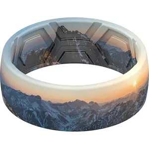 Silicone Rings, Wedding Bands for Men, Printed Design, Breathable Rubber Engagement Bands, 2.1mm Thick, 8mm Wide