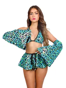 Aqua Blueberry Disco Aura Set - 4 Pieces - Festival Clothing for Women - Skirt, Womenswear