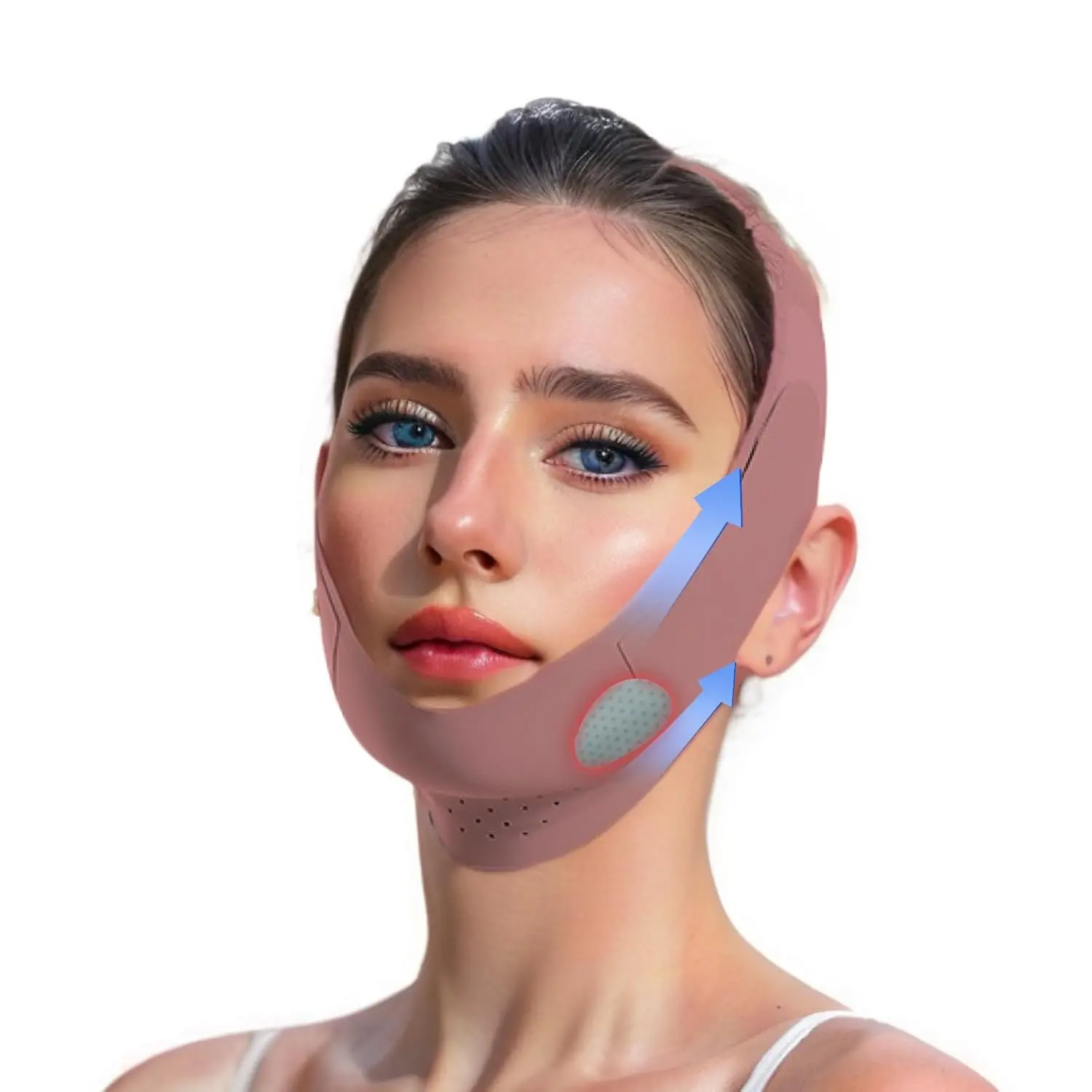 Women's Adjustable Sleeping Chin Strap - Soft Breathable Snore Support Jawline Wrap, Blush Pink, Medium Facial Beauty Skin Care Face Belt