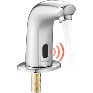 VEVOR Touchless Bathroom Sink Faucet, Automatic Motion Sensor Restroom Toilet Faucet with Hole Cover Plate, Battery Operated, Hot/Cold Water for 9/16 in Pipe Commercial Lavatory, Chrome Plated SilverVEVOR Super Brand Day