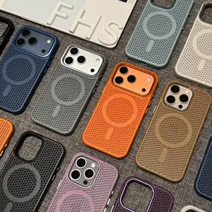 Honeycomb heat dissipation metal frame is suitable for iPhone 17/16/15/14/13/12 Pro Max Plus Air Supports magnetic charging, drop-proof, soft silicone, and heat-dissipating phone case 995