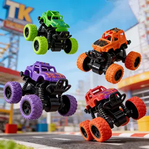 4pcs Friction-Powered Monster Trucks Push & Go, Double-Direction Inertia Cars with 360° Rotation | Durable Pull Back Vehicle Set - Perfect Birthday Gift for Youngsters 3+