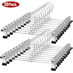 20 Pack Heavy Duty Metal Pants Hangers with Clips Adjustable Skirt Hangers for Women Closet Space Saving Non-Slip Clips for Pants Skirts Jeans Shorts