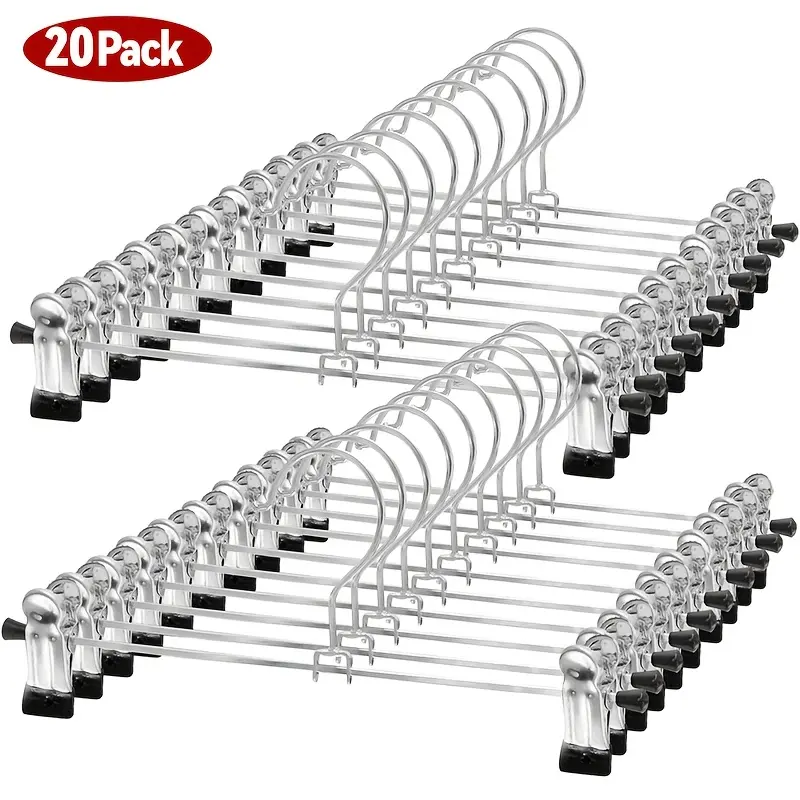 20 Pack Heavy Duty Metal Pants Hangers with Clips Adjustable Skirt Hangers for Women Closet Space Saving Non-Slip Clips for Pants Skirts Jeans Shorts