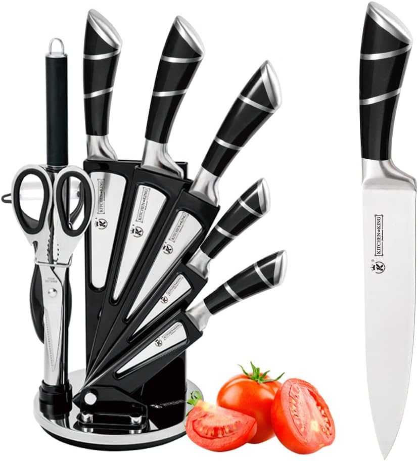 Kitchen Knife Set with Acrylic Knife Holder, 9-Piece Set for Kitchen Chopping and Mincing, High-Carbon Stainless Steel, Non-Slip Handles, Black