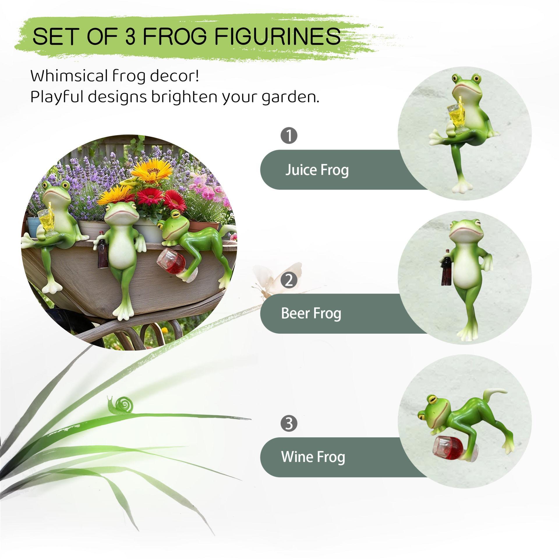 3-Piece Resin Frog Figurines Set - Cute Garden Decor Statues for Outdoor Yard, Indoor Plant Pot, Patio & Fairy Gardens - Weather-Resistant Unique Gift for Nature Lovers Home Decoration