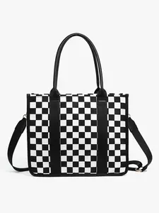 Large Women'S Casual Plaid Checkered Crossbody Shoulder Bag with Adjustable Detachable Strap, Large Capacity Fashion Tote Bag for Women, Versatile High-quality Daily Commuting Bag, Zip Closure Nylon Shopping, Outdoor Activities, Parties|Stylish