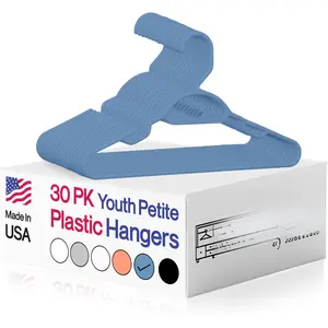 30 Pk Blue Youth Petite Plastic Hangers for  Clothes Sizes 8 to 12, Petite, Preteen, Junior, 30 Pack (Waltz Blue)