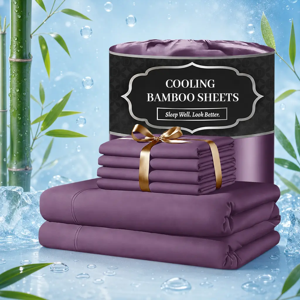 4PCS/6PCS Bamboo Cooling Queen Size Sheet Set - Children Bedding Set, Breathable and Comfortable Fit For Hot Sleepers Sweats, Pillowcases, Flat Fitted A Perfect Gift