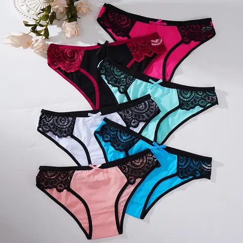 Women's 6-Piece Elegant Lace Cheeky Brief Set - Cotton-Elastane Blend, Breathable Underpants, Comfortable, Lace-Trim Sexy Triangle Cut, Standard Sizes, Multicolor Panty, Underwear for Women for Everyday Wear
