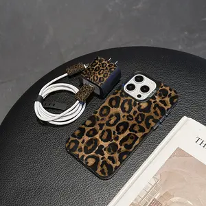 5-Piece Set Leopard Phone Case + Charging Head Protector + Cable Organizer + Storage Belt, Tpu Anti-Drop Protection for iPhone Series