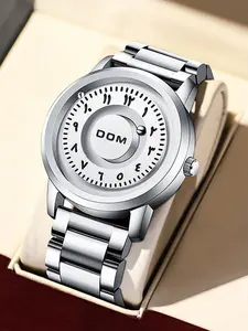 Men's Street Trend Magnetic Waterproof Watch, Fashionable Wristwatch with Stainless Steel Band, Trendy Watch for Daily Life with Box