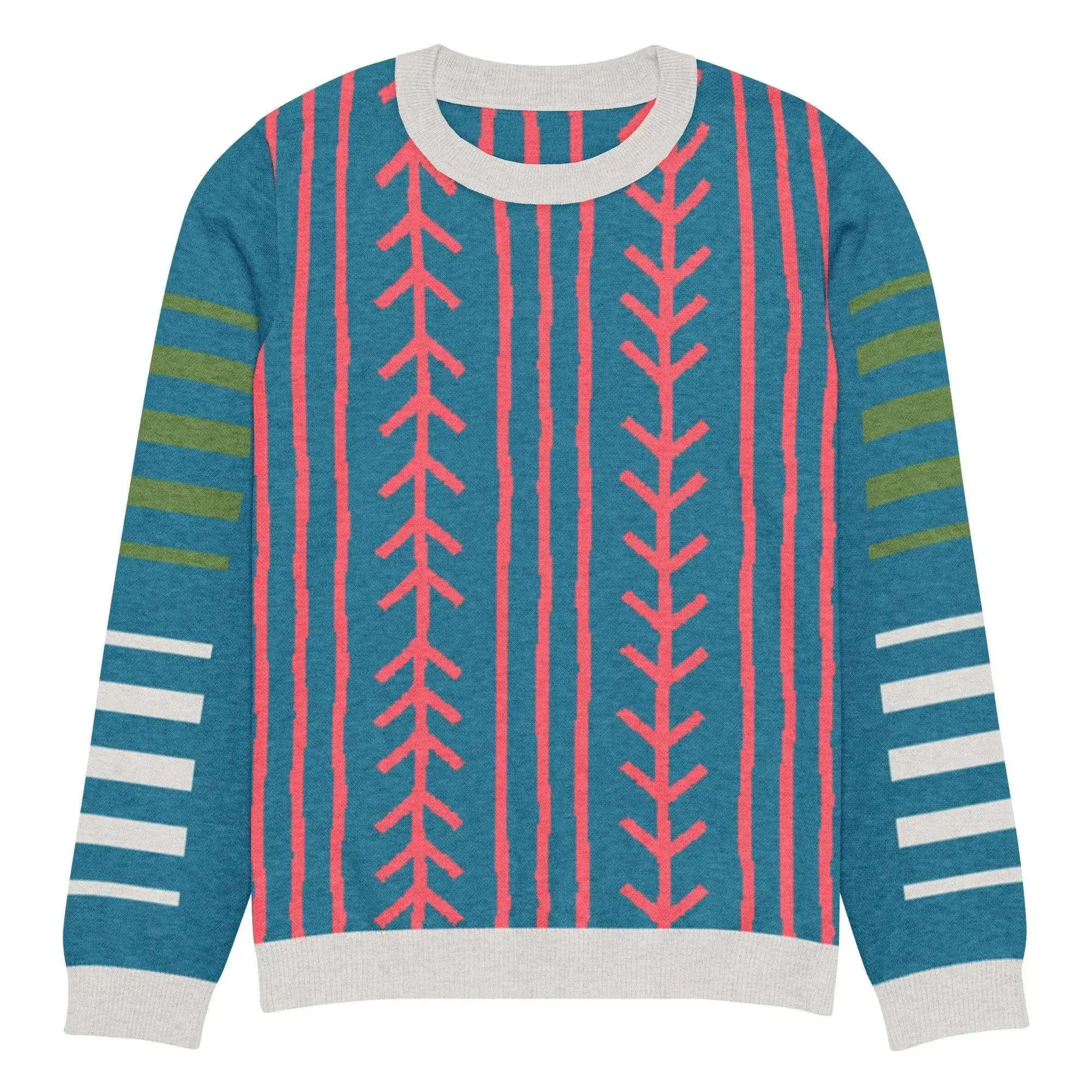 Abstract Stripe and Argyle in Teal Knitted Crewneck Sweater