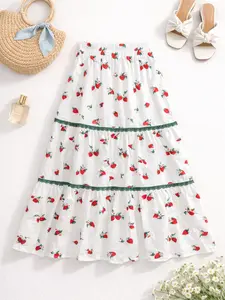 Women's Fruit Print Midi Dress, Elegant Fashion Casual Backless A-Line Dress, Daily Outdoor Wear, Summer Women's Dresses