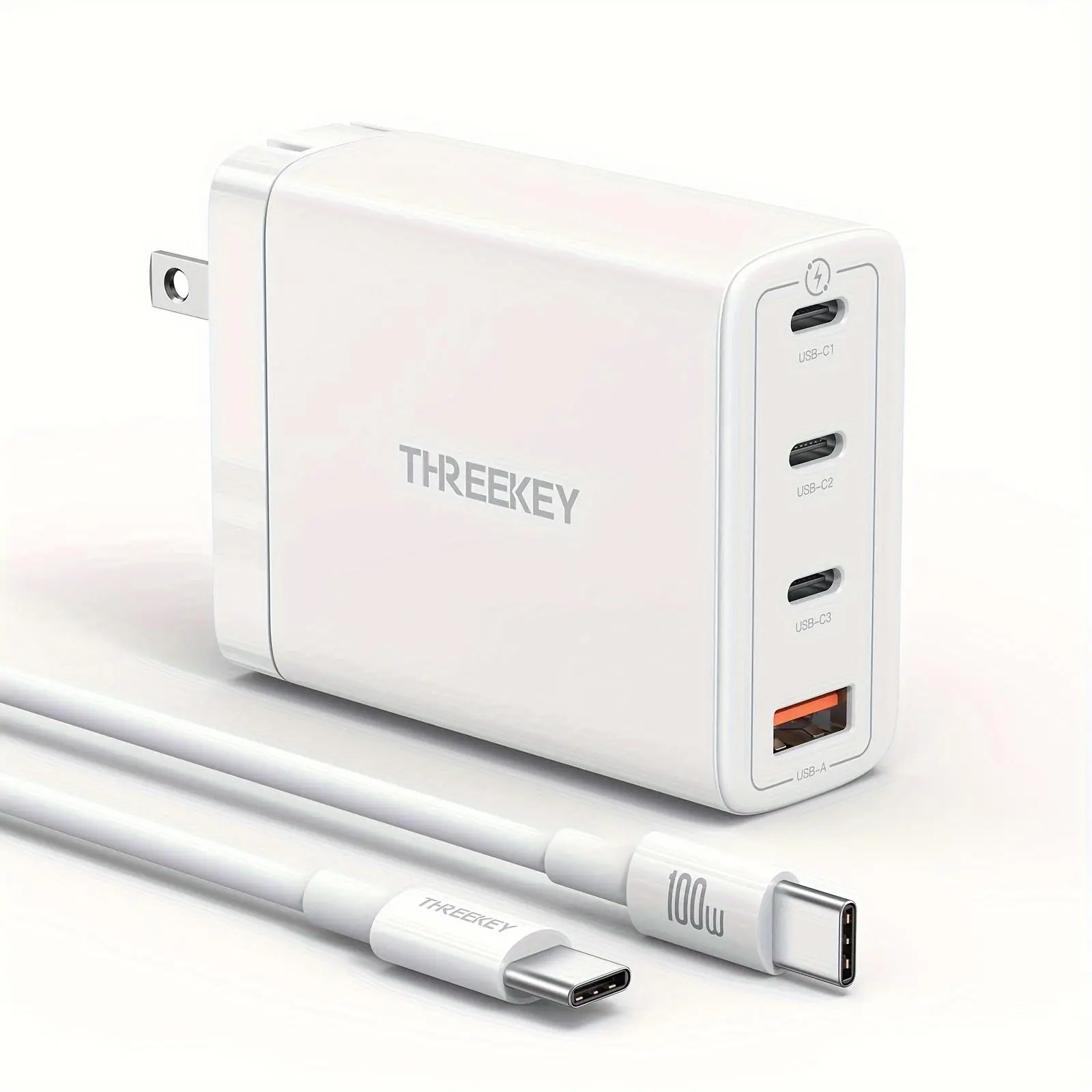 100W USB C Charger,  4-Port GaN Foldable Fast Charger Block with 100W 3.3FT C to C Cable, Compatible with MacBook Pro/Air iPhone16, Laptop and more. Smartphone Cellphone Charging Mobile Electronic